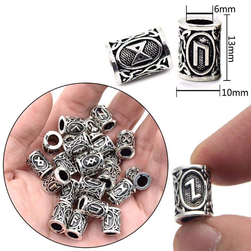 Warmshine 72 Pieces Norse Viking Rune Beads Hair Beard Pendant Antique DIY Bracelet Jewelry Pendants Necklace Braid Accessories Beard Beads for Men Braids Locs Viking Jewelry Enthusiasts, Silve - Image 2